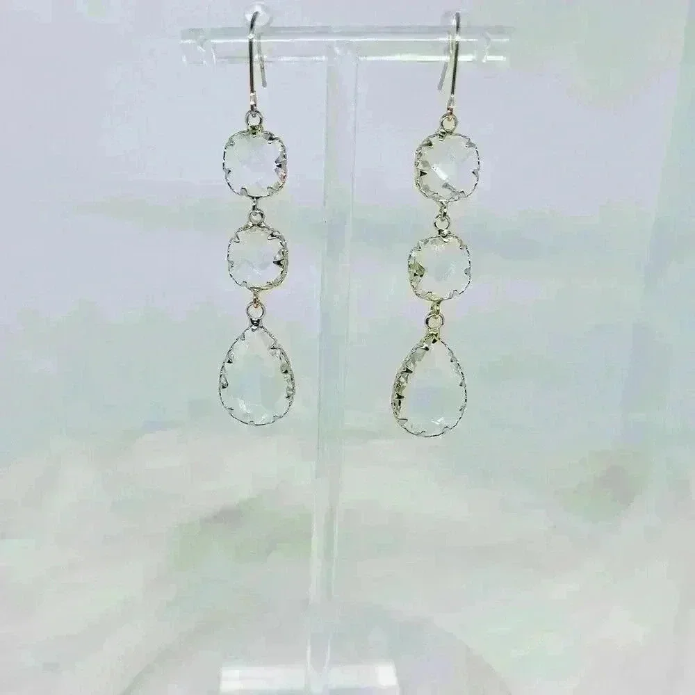 Crystal Clear Dangling Bezel Earrings
